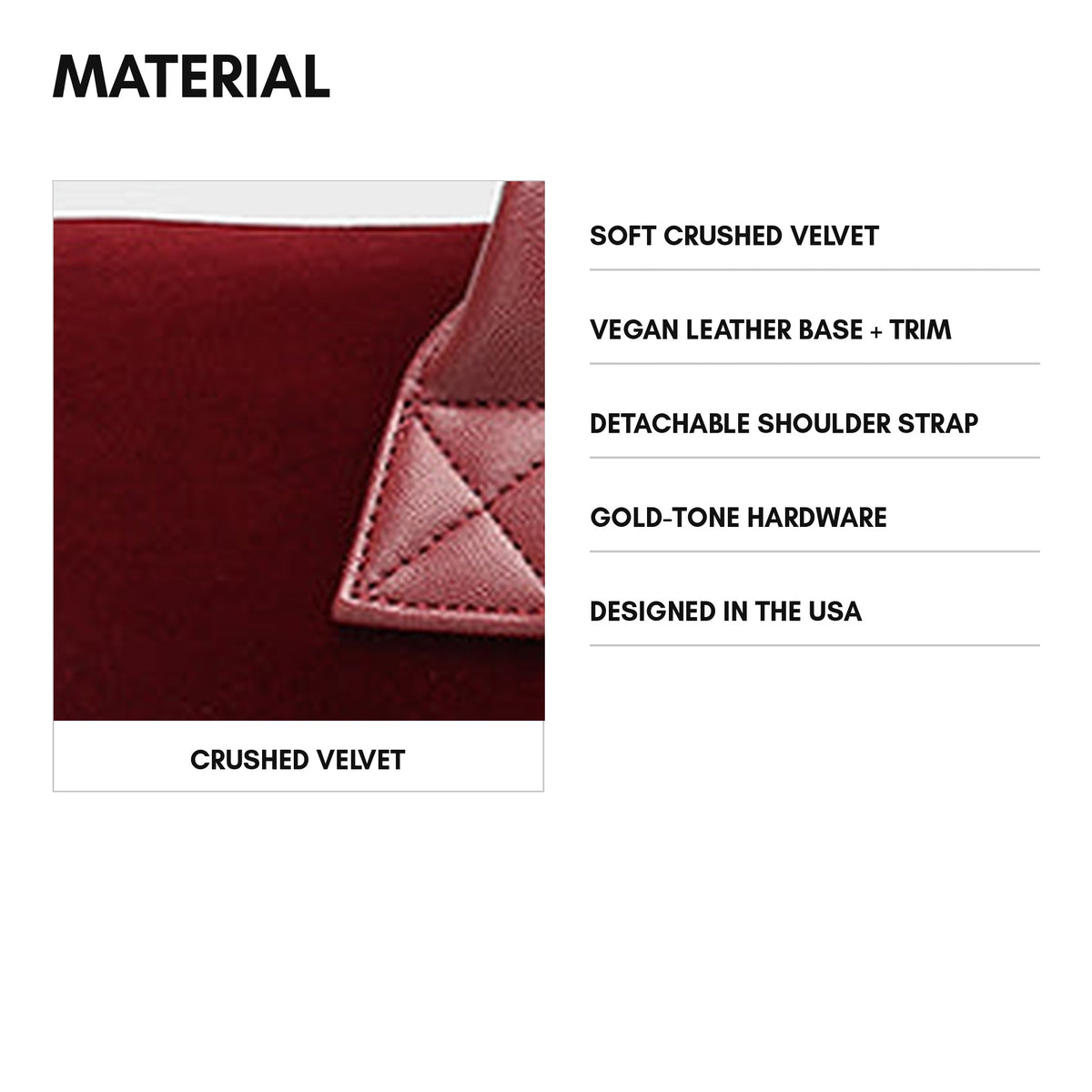 Velour Duffle Bag in Burgundy - material: soft crushed velvet with a vegan leather base and gold-tone hardware