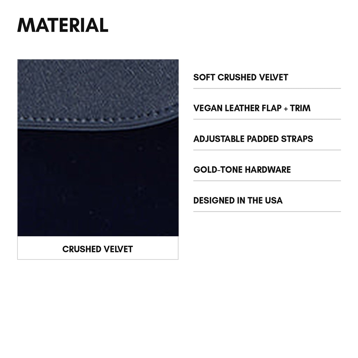 Velour Backpack in Royal Blue - material: soft crushed velvet, vegan leather flap + trim, adjustable padded straps
