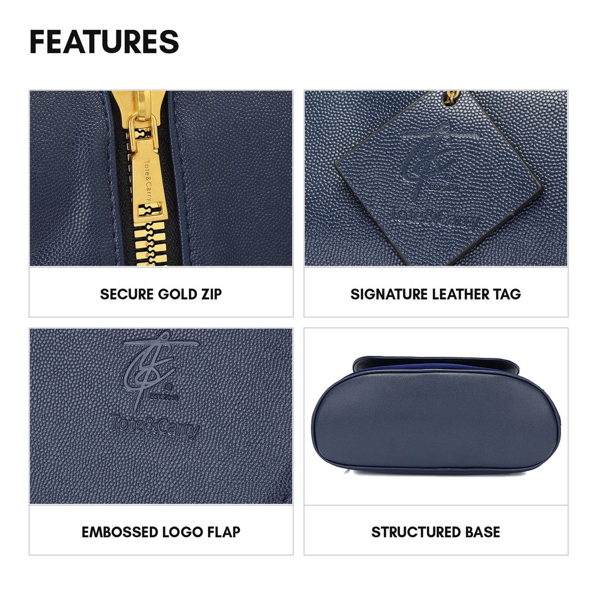 Velour Backpack in Royal Blue - features: secure gold zip, signature leather tag, embossed logo flap, structured base