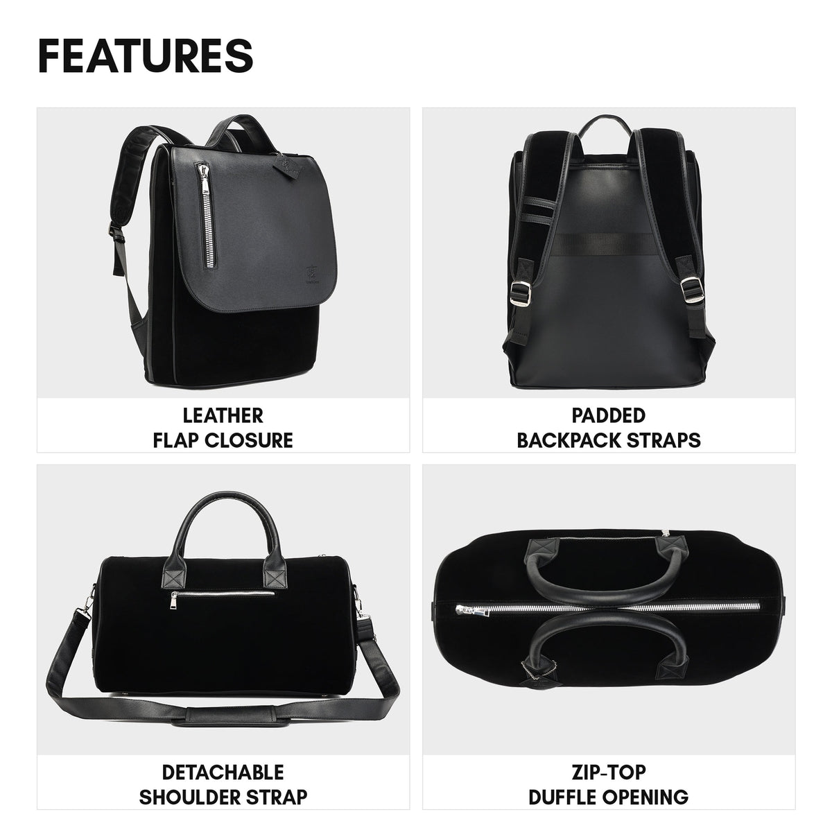 Velvet Luxe Travel Set in Black - features