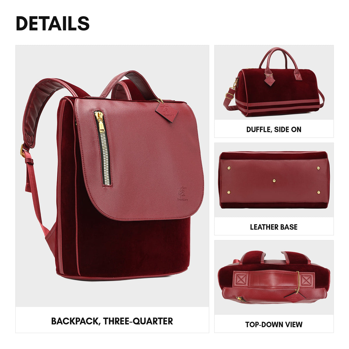 Velvet Luxe Travel Set in Burgundy - details