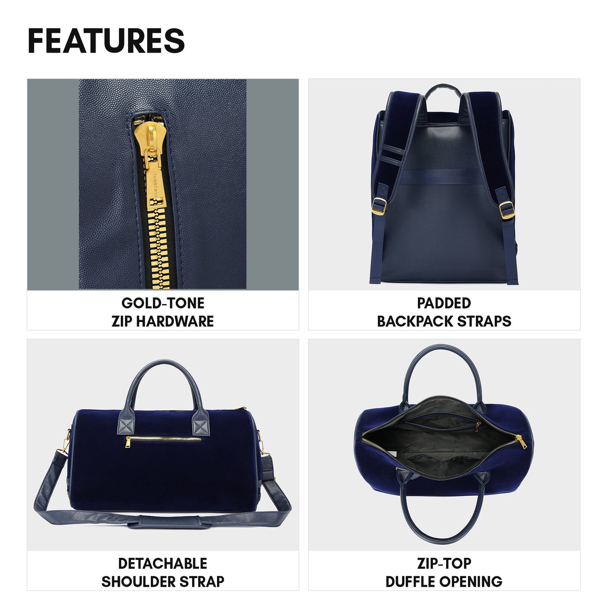 Velvet Luxe Travel Set in Royal Blue - features