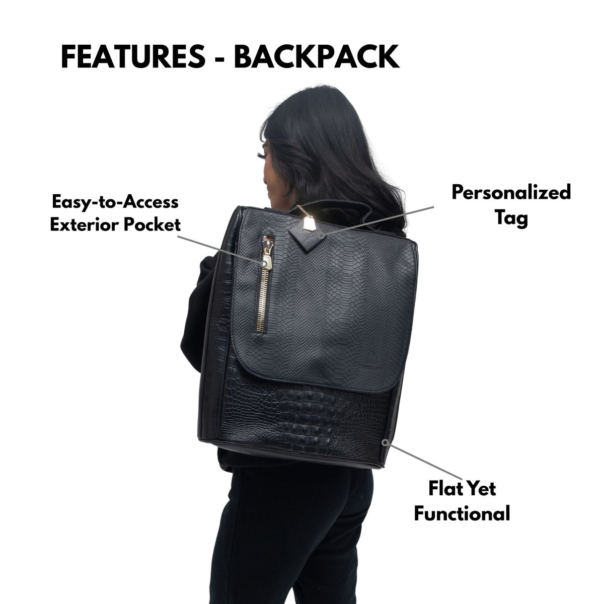 Tote&Carry Classic Weekender Travel Set in Black — backpack features, personalized tag, flat yet functional profile and secure closures