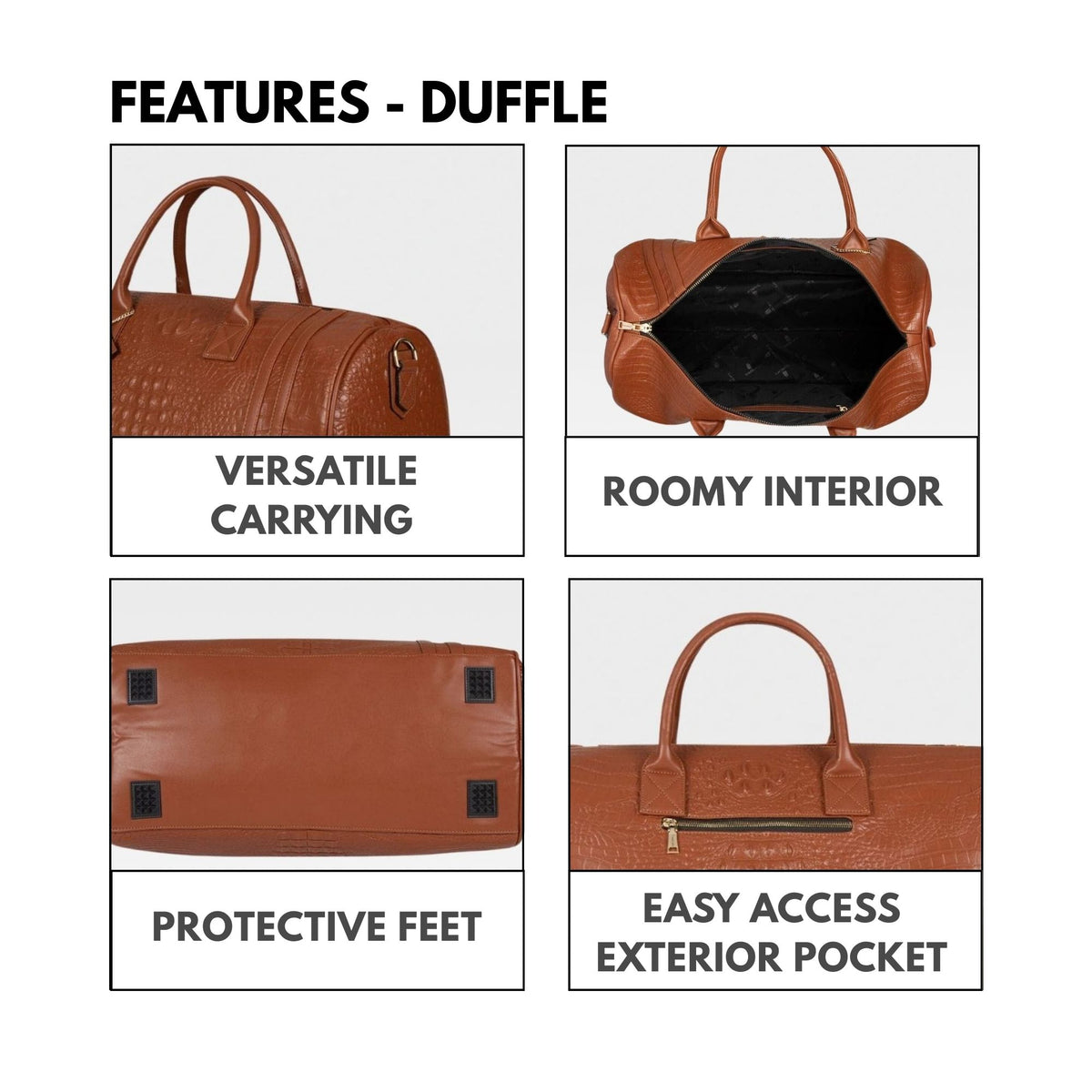Tote&Carry Classic Weekender Travel Set in Caramel — duffle features, roomy interior, protective feet and easy-access exterior pocket