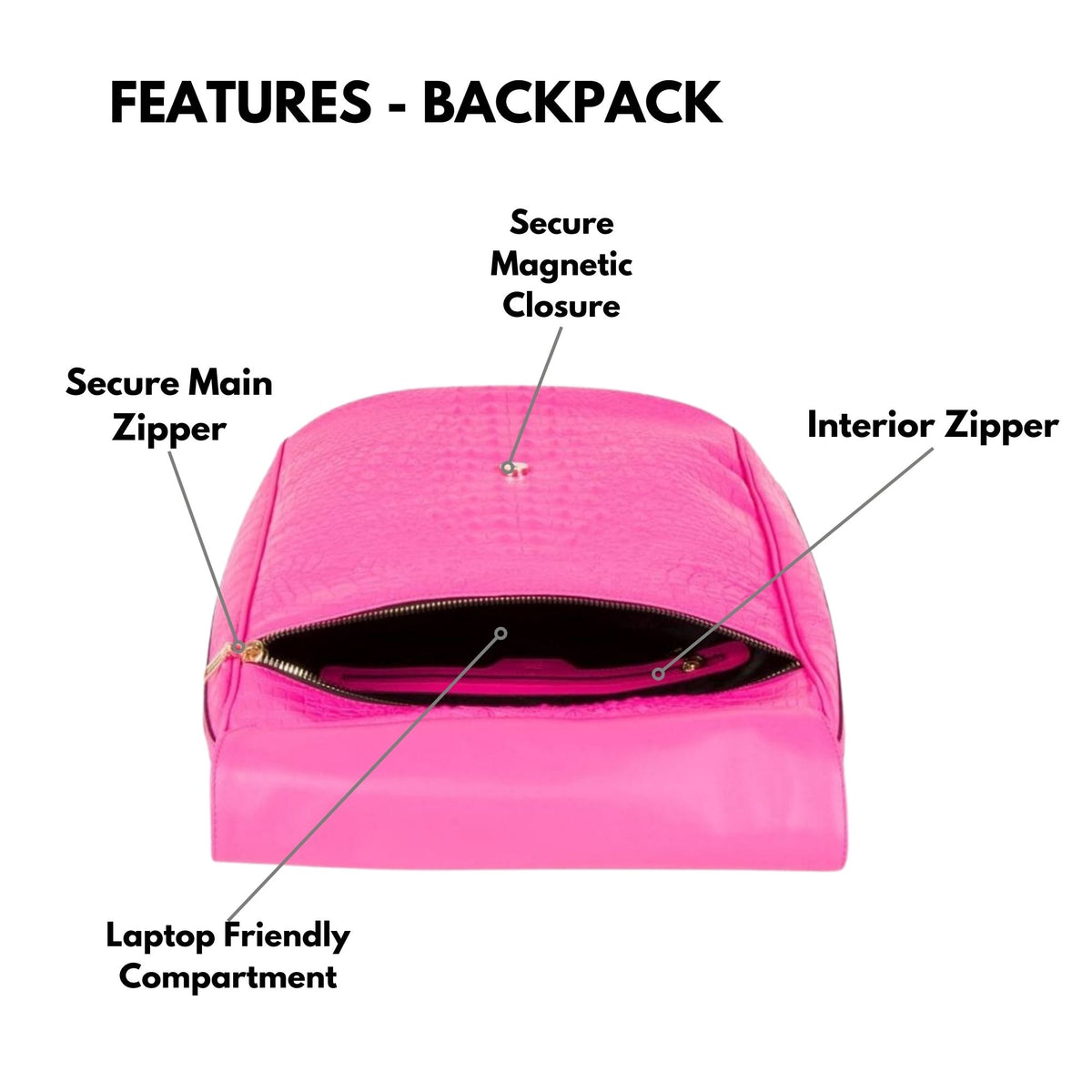 Tote&Carry Classic Weekender Travel Set in Neon Pink — backpack features, laptop compartment, secure main zipper and magnetic closure
