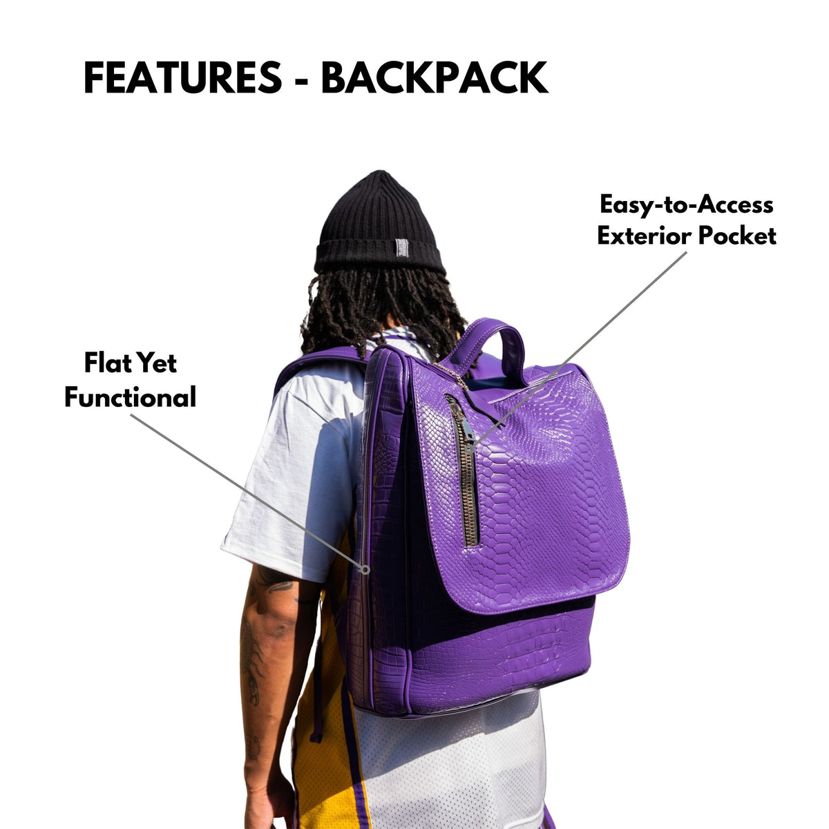 Tote&Carry Classic Weekender Travel Set in Purple — backpack features, personalized tag, flat yet functional profile and easy-access exterior pocket