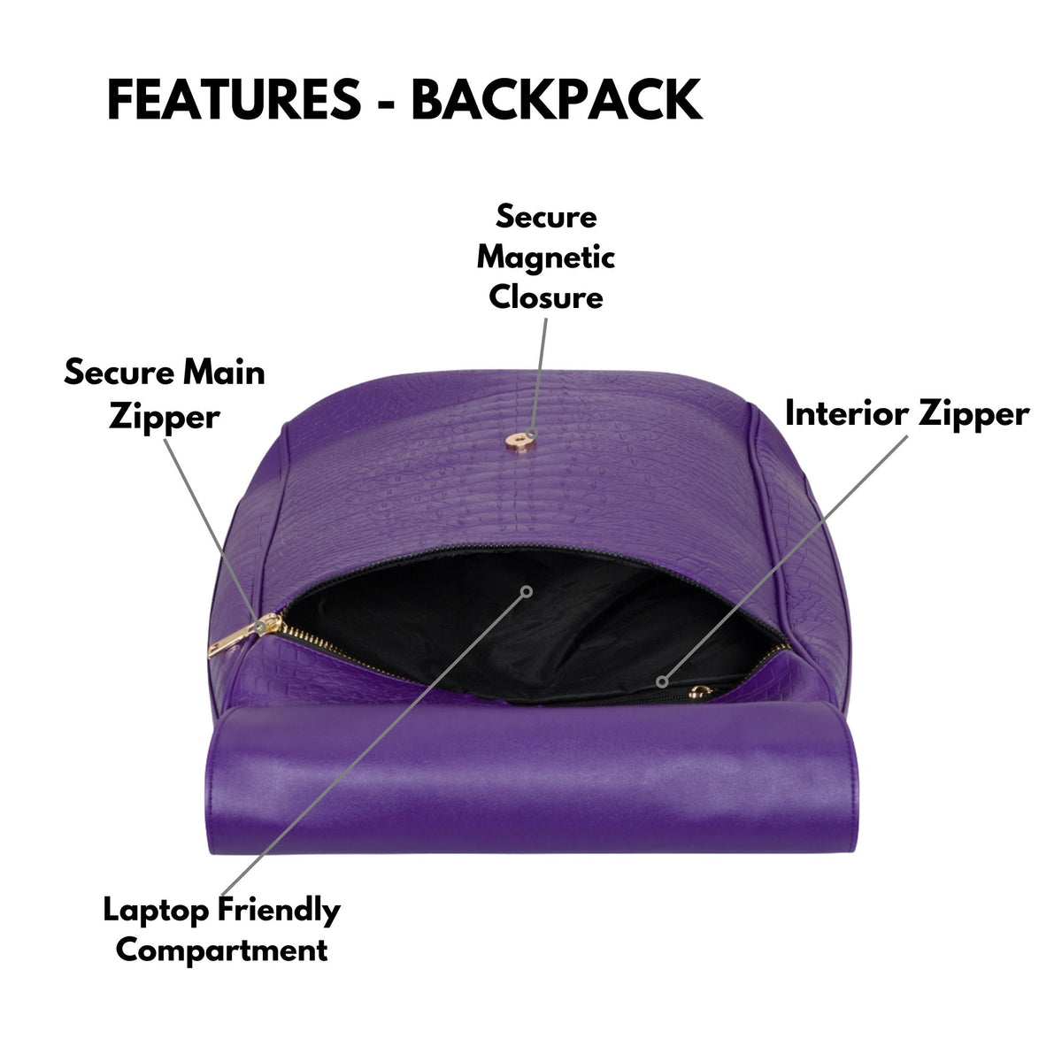 Tote&Carry Classic Weekender Travel Set in Purple — backpack features, laptop compartment, secure main zipper and magnetic closure