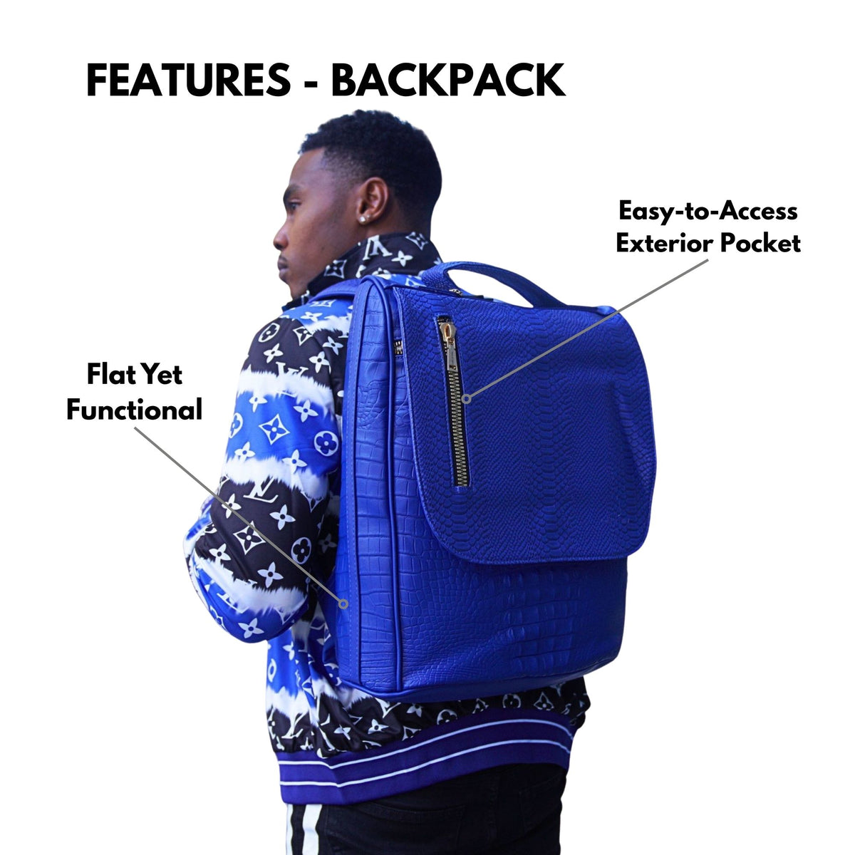 Tote&Carry Classic Weekender Travel Set in Royal Blue — backpack features, personalized tag, flat yet functional profile and easy-access exterior pocket