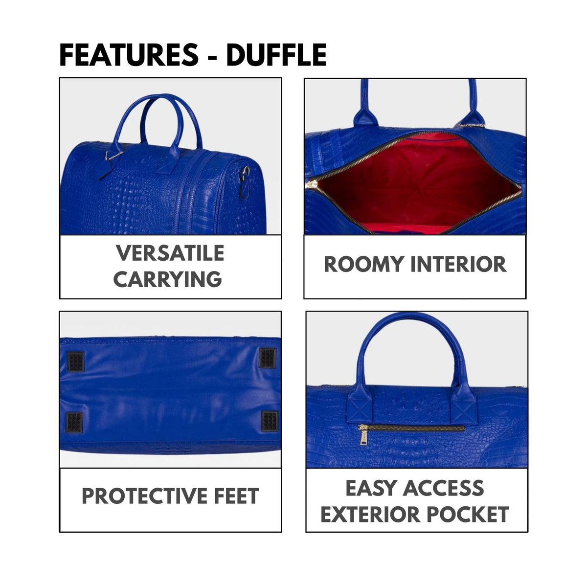 Tote&Carry Classic Weekender Travel Set in Royal Blue — duffle features, roomy interior, protective feet and easy-access exterior pocket