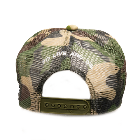 White Tote&Carry Camo Live & Die Trucker Hat