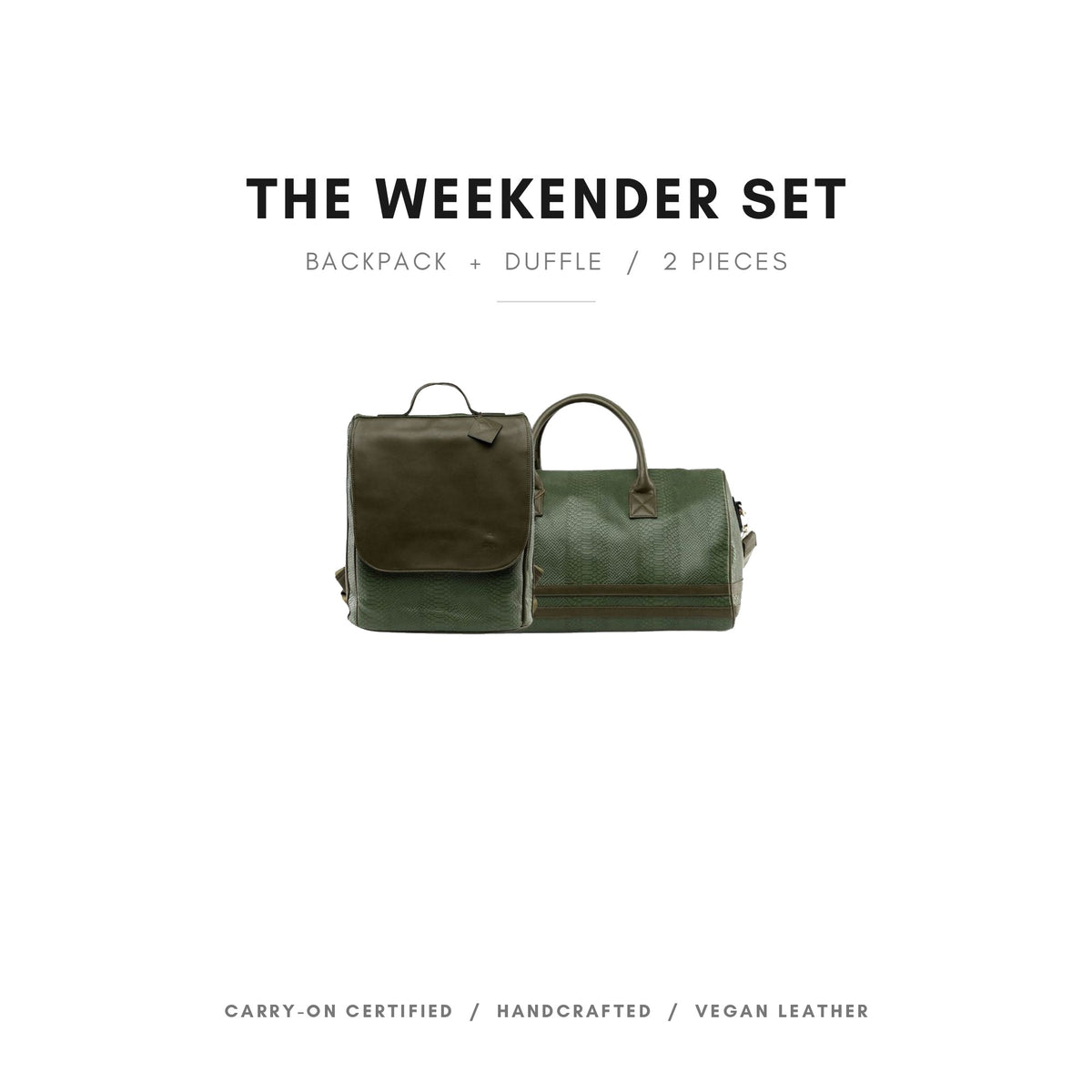 Tote&Carry Signature Weekender Travel Set in Olive — the full 2-piece set, backpack and duffle