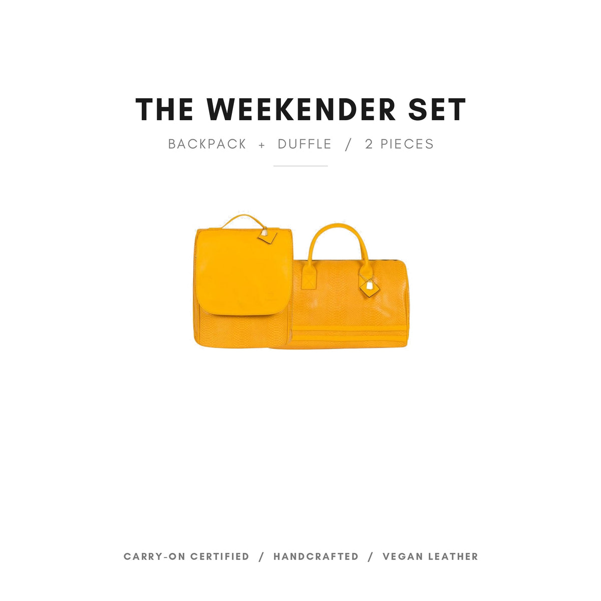 Tote&Carry Signature Weekender Travel Set in Sunflower Yellow — the full 2-piece set, backpack and duffle